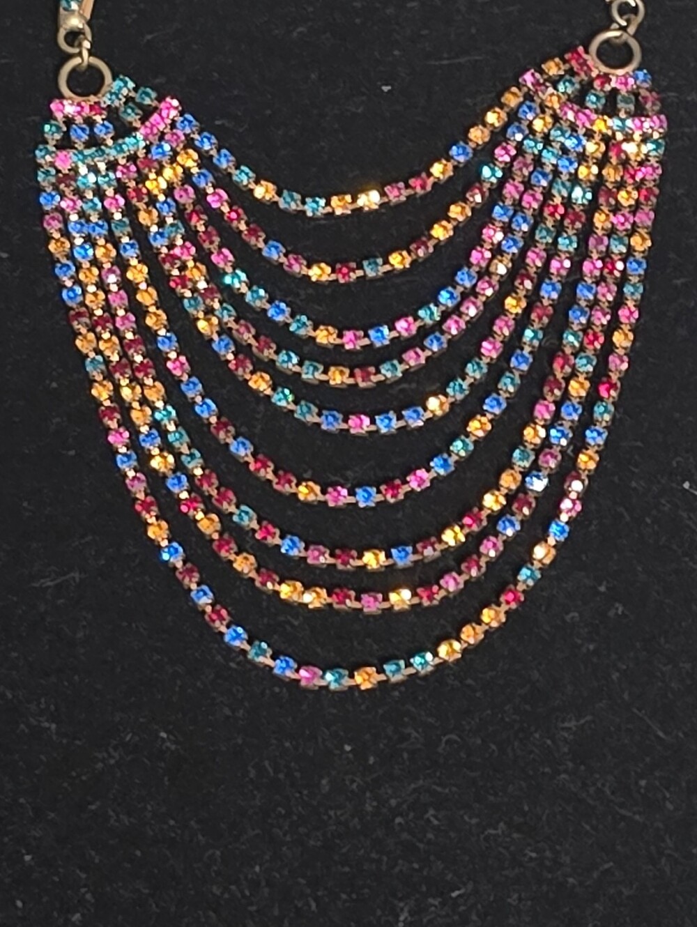 Multi-Color Glass Rhinestone Draped Chandelier Hoop Earrings - Picture 4 of 6